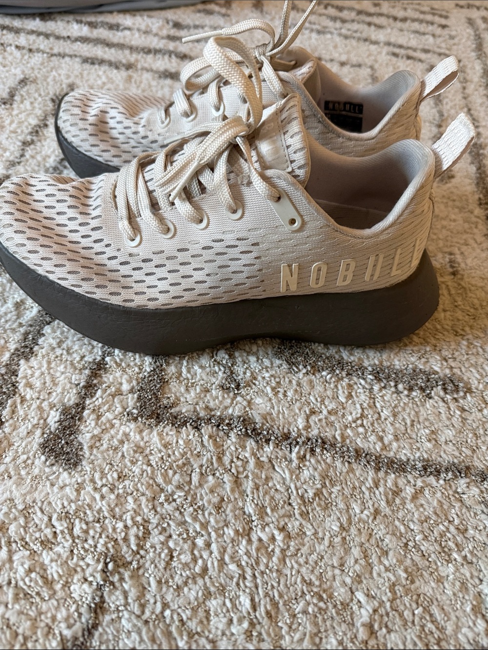 NOBULL Women’s Cream Mesh Trainer with Dark Gray Sole